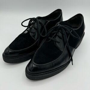 What For - black velvet patent leather lace up creeper - size 37